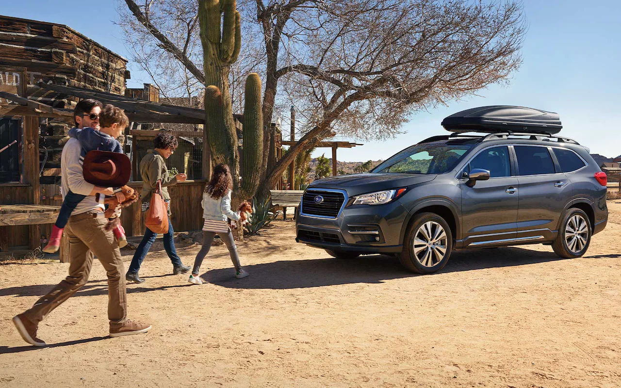 A Subaru Ascent parked in a desert landscape.