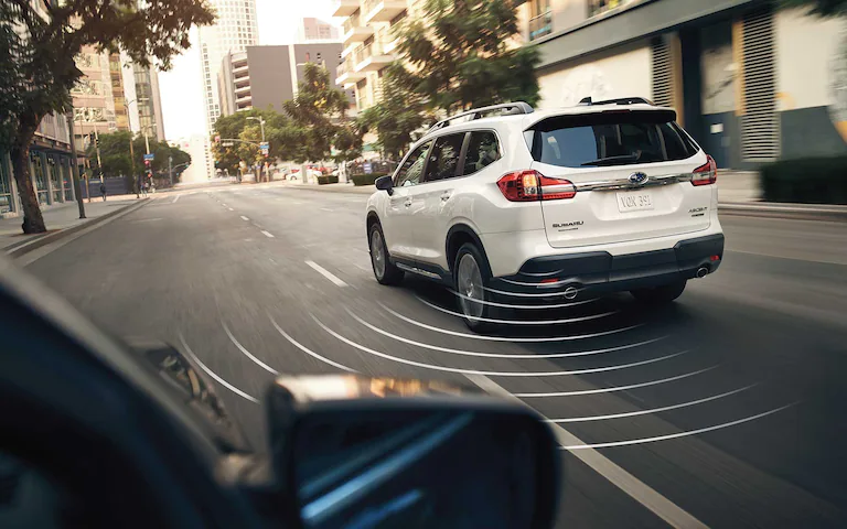 A photo illustration showing the active safety sensors on the Subaru Ascent.